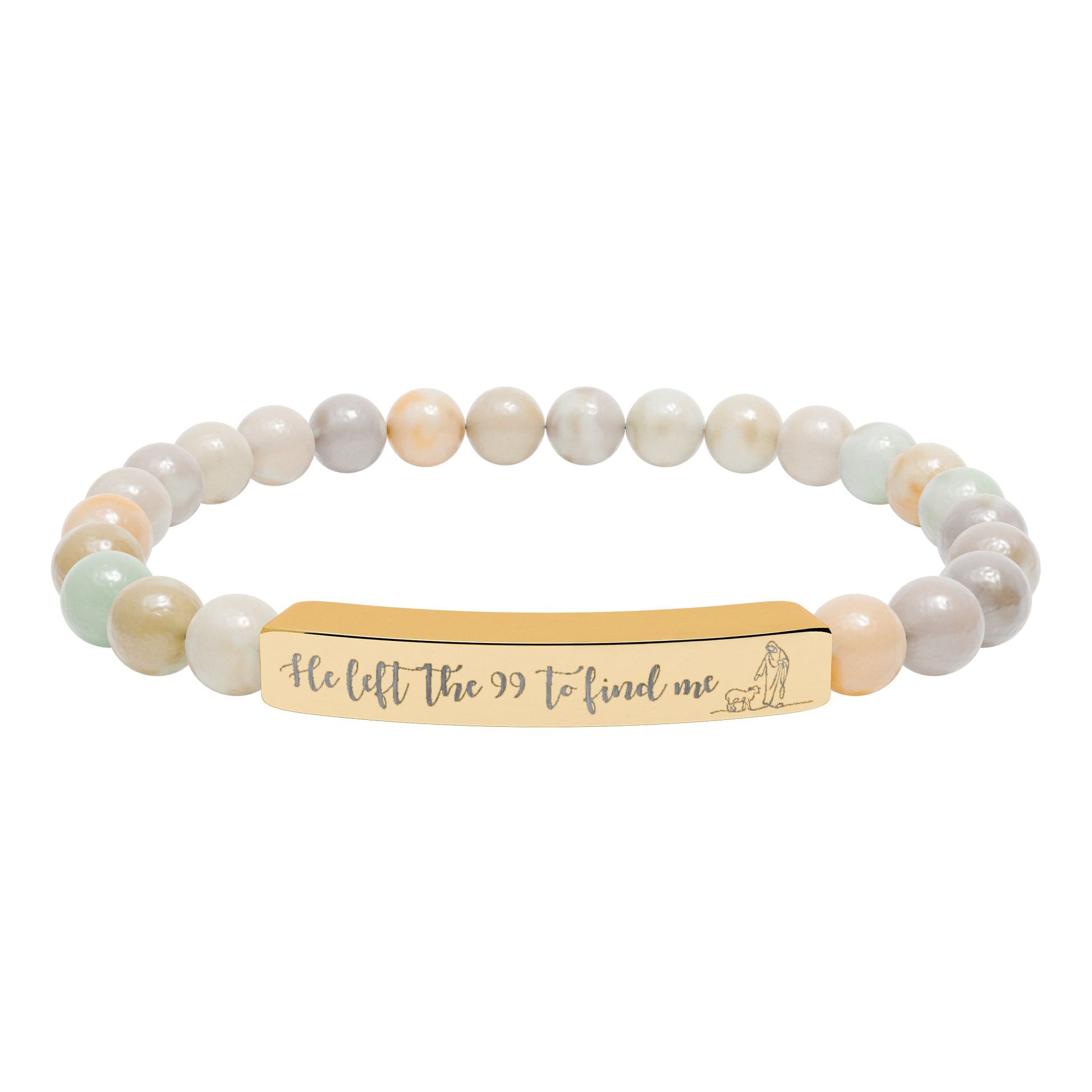 He Left The 99 To Find Me Natural Stone Engraved Stretch Bar Bracelet