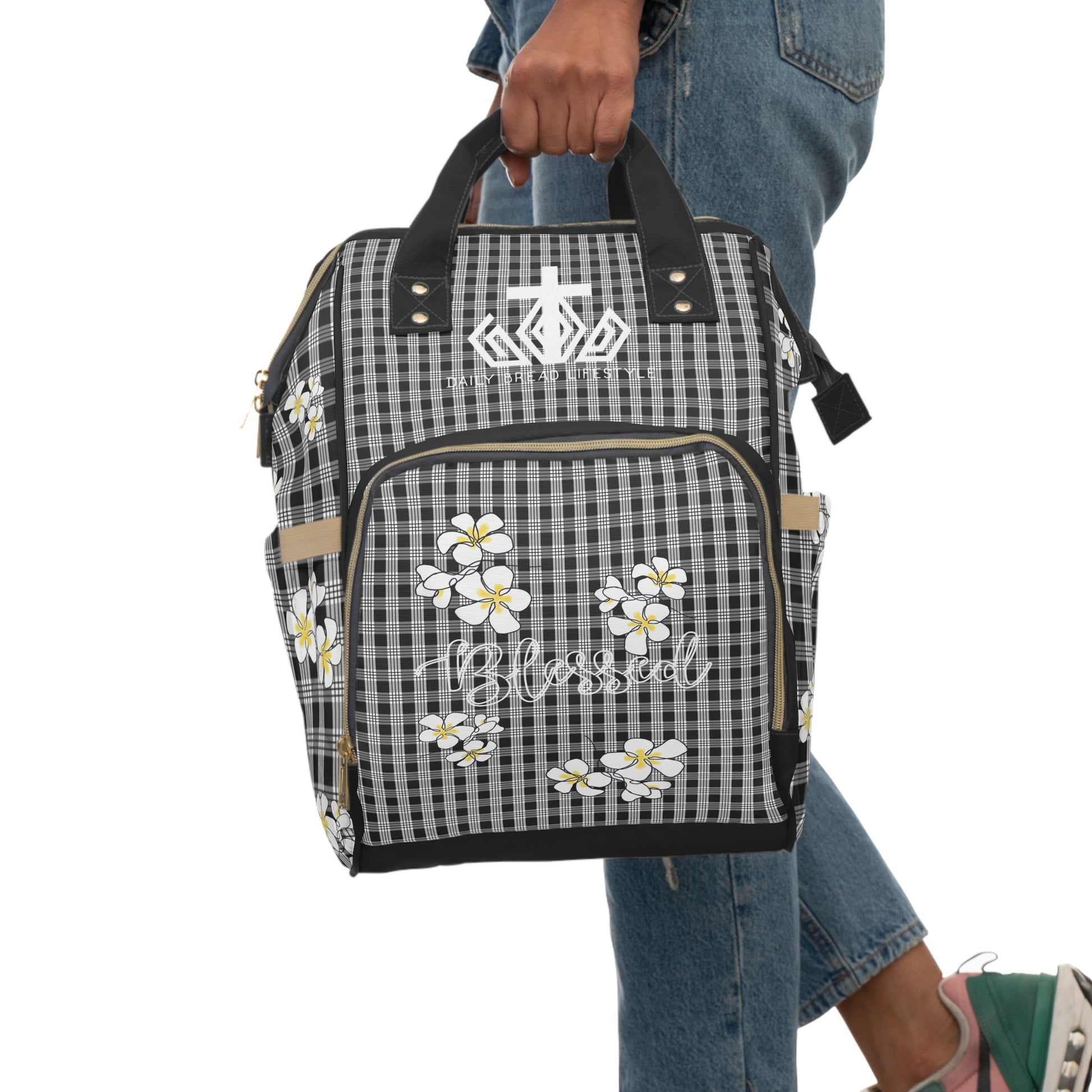 Blessed Plumeria Black Palaka Diaper Backpack