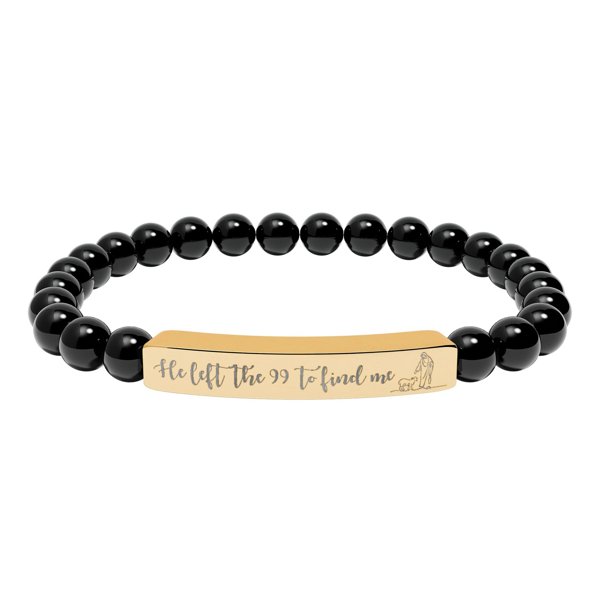 He Left The 99 To Find Me Natural Stone Engraved Stretch Bar Bracelet