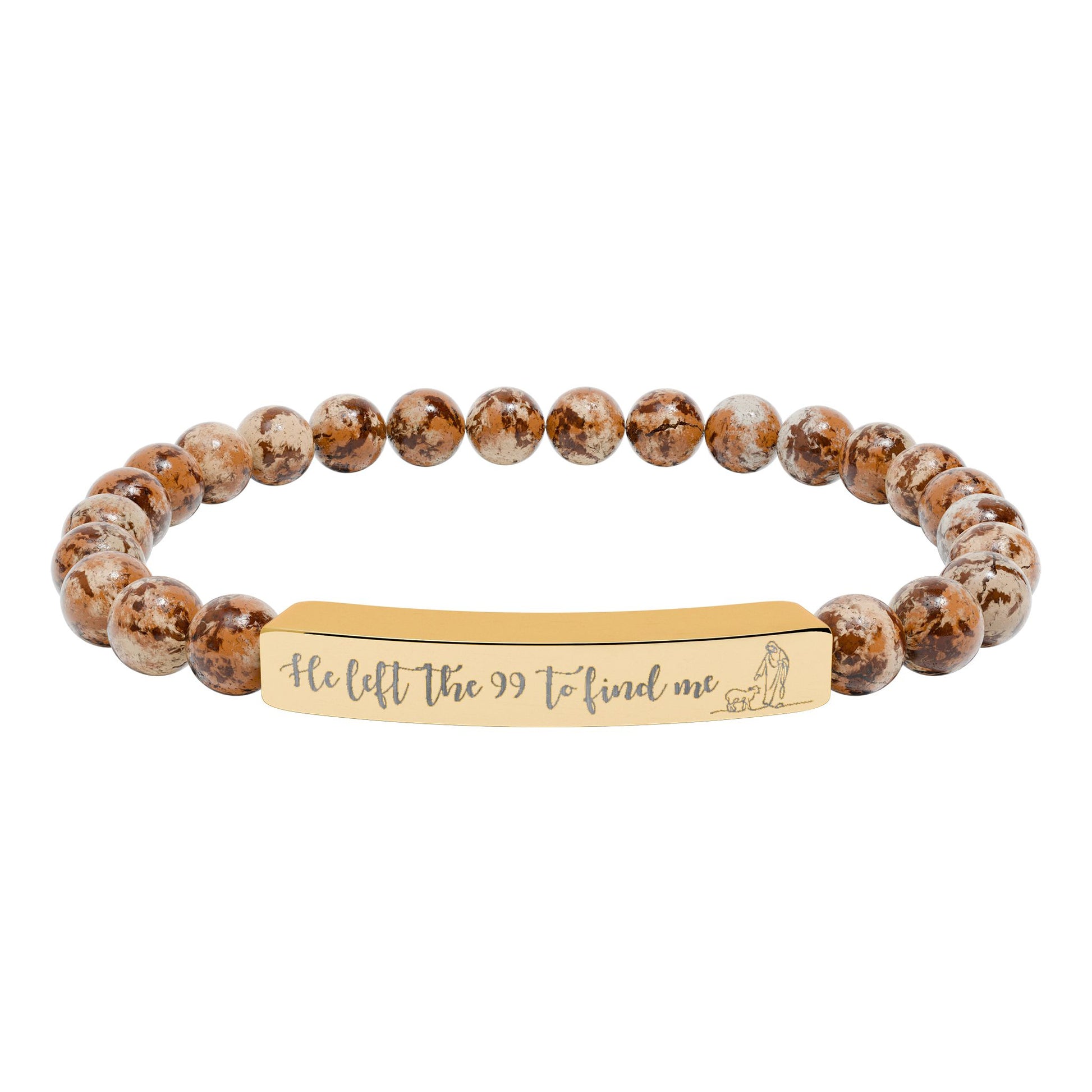 He Left The 99 To Find Me Natural Stone Engraved Stretch Bar Bracelet