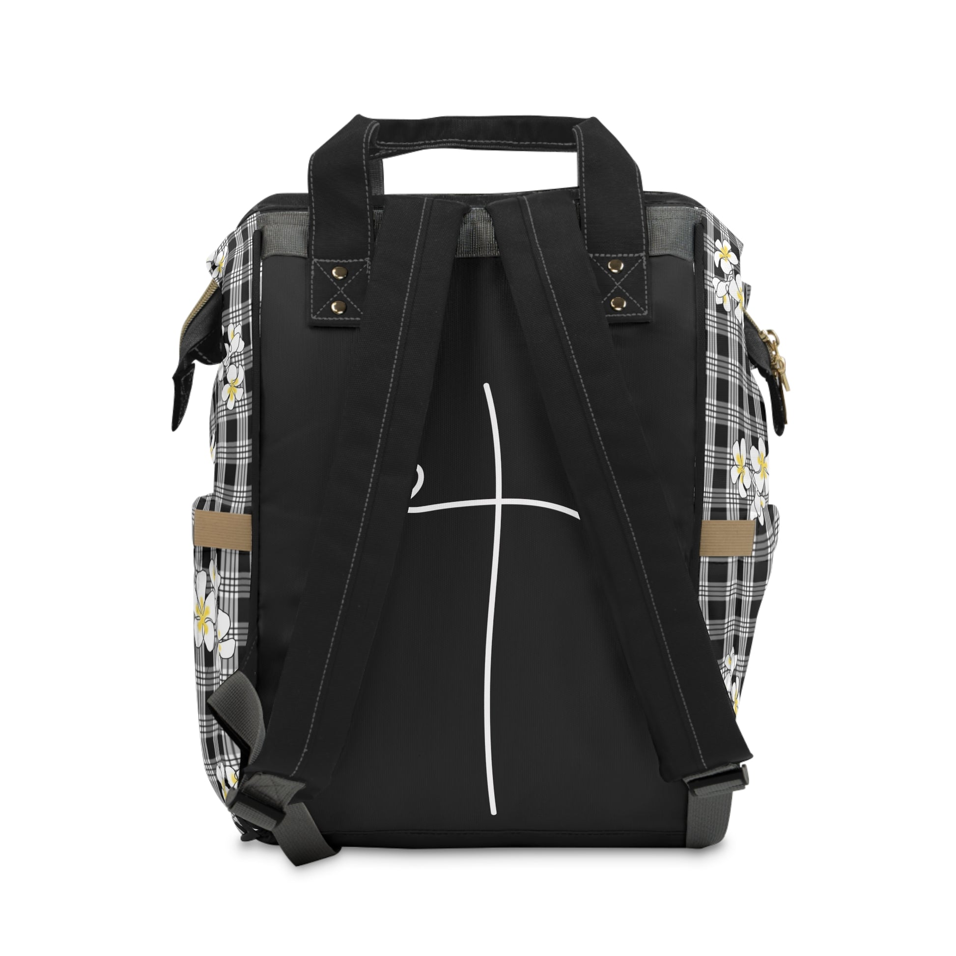 Blessed Plumeria Black Palaka Diaper Backpack