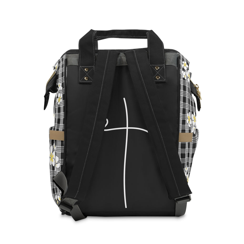 Blessed Plumeria Black Palaka Diaper Backpack