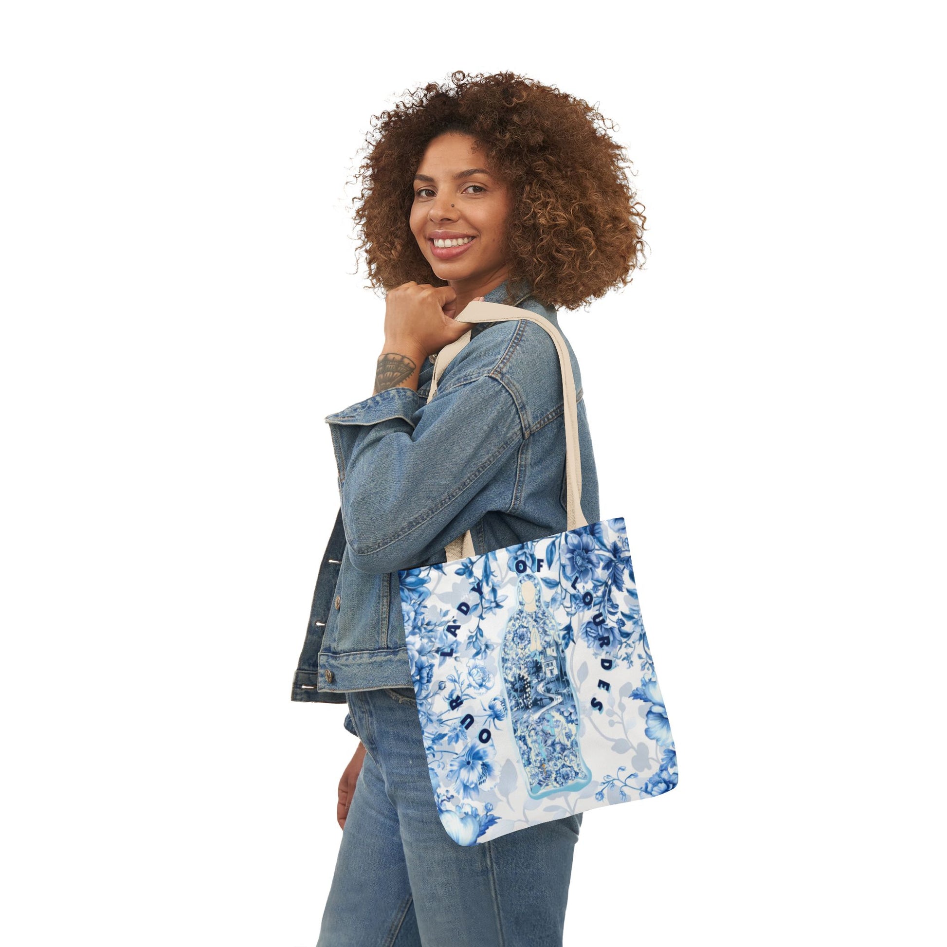 Our Lady of Lourdes Toile Canvas Tote Bag, 5-Color Straps Bible Study