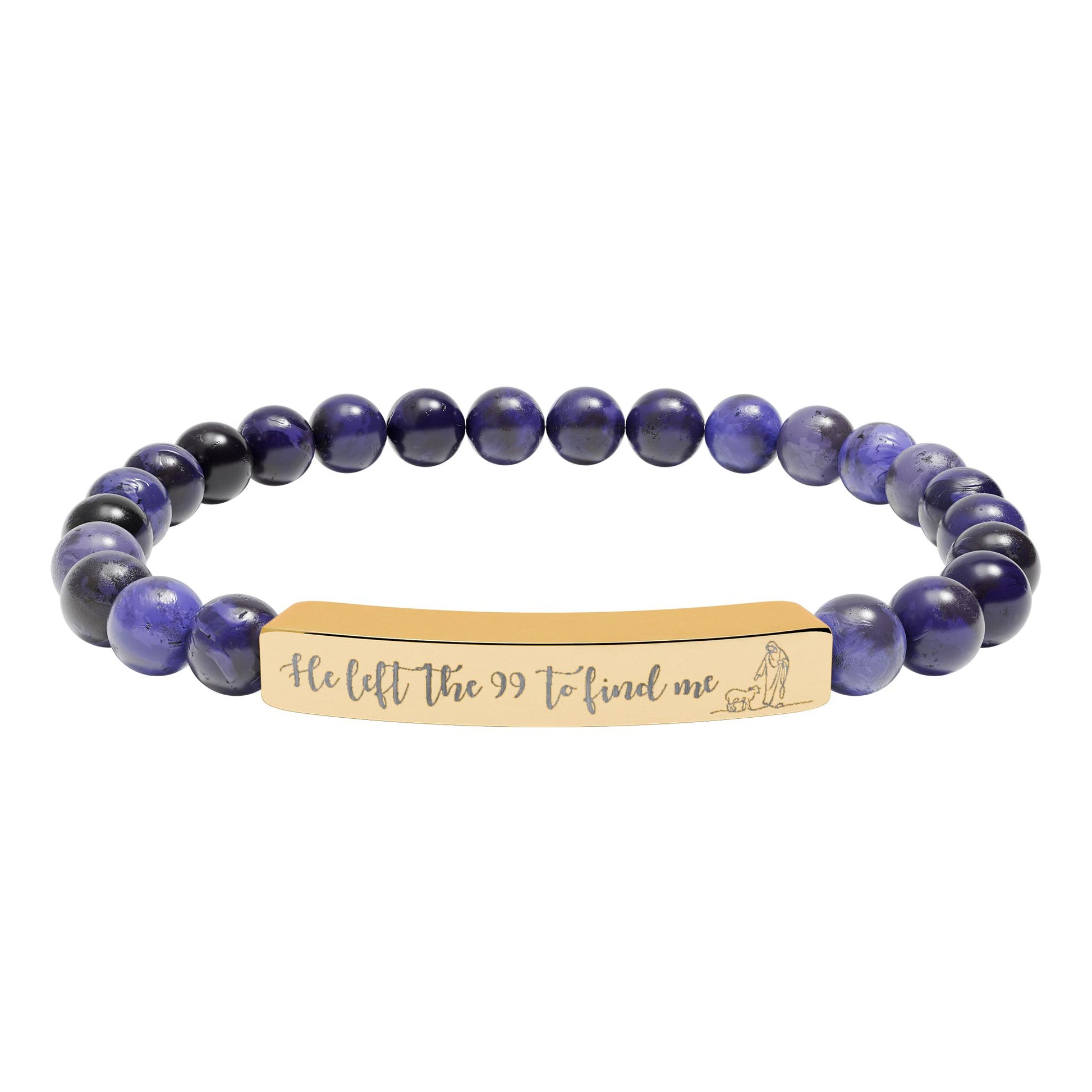 He Left The 99 To Find Me Natural Stone Engraved Stretch Bar Bracelet