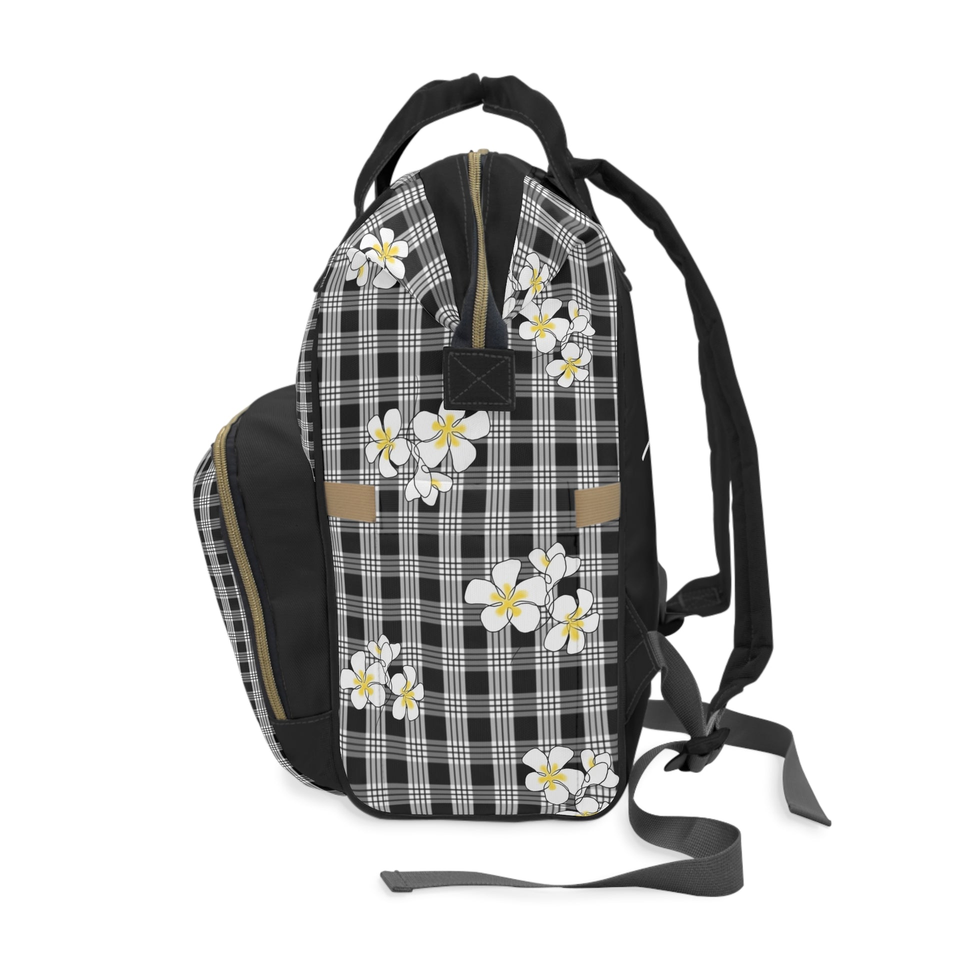 Blessed Plumeria Black Palaka Diaper Backpack