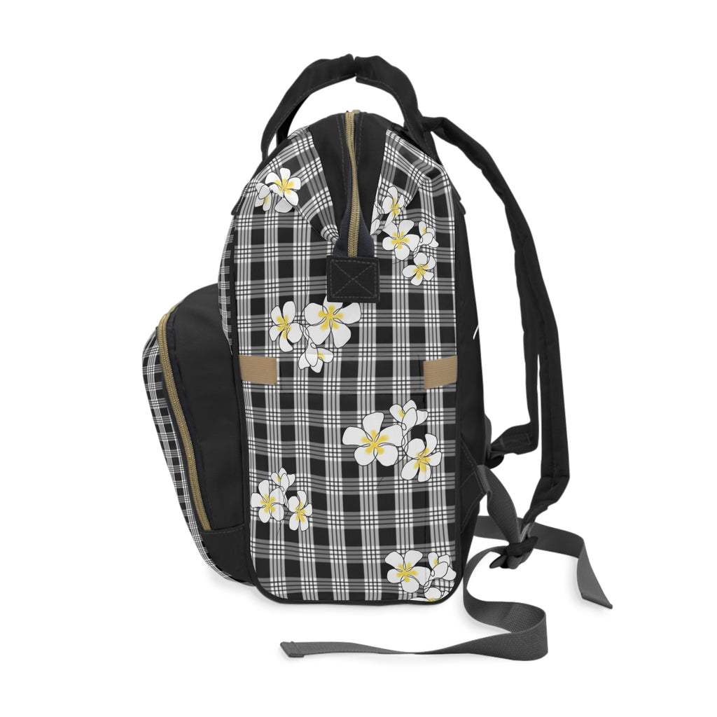 Blessed Plumeria Black Palaka Diaper Backpack