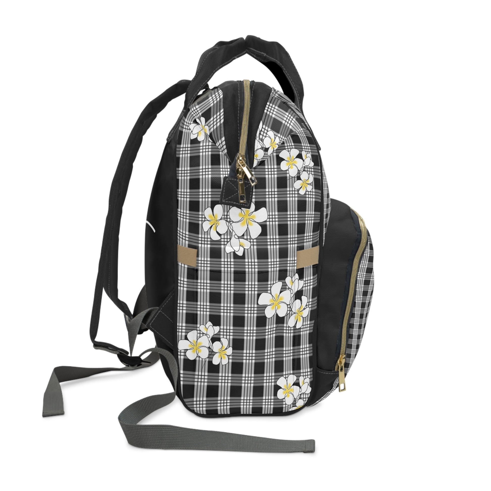 Blessed Plumeria Black Palaka Diaper Backpack