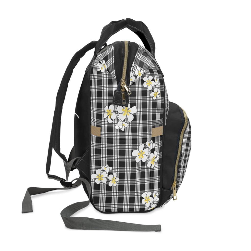 Blessed Plumeria Black Palaka Diaper Backpack