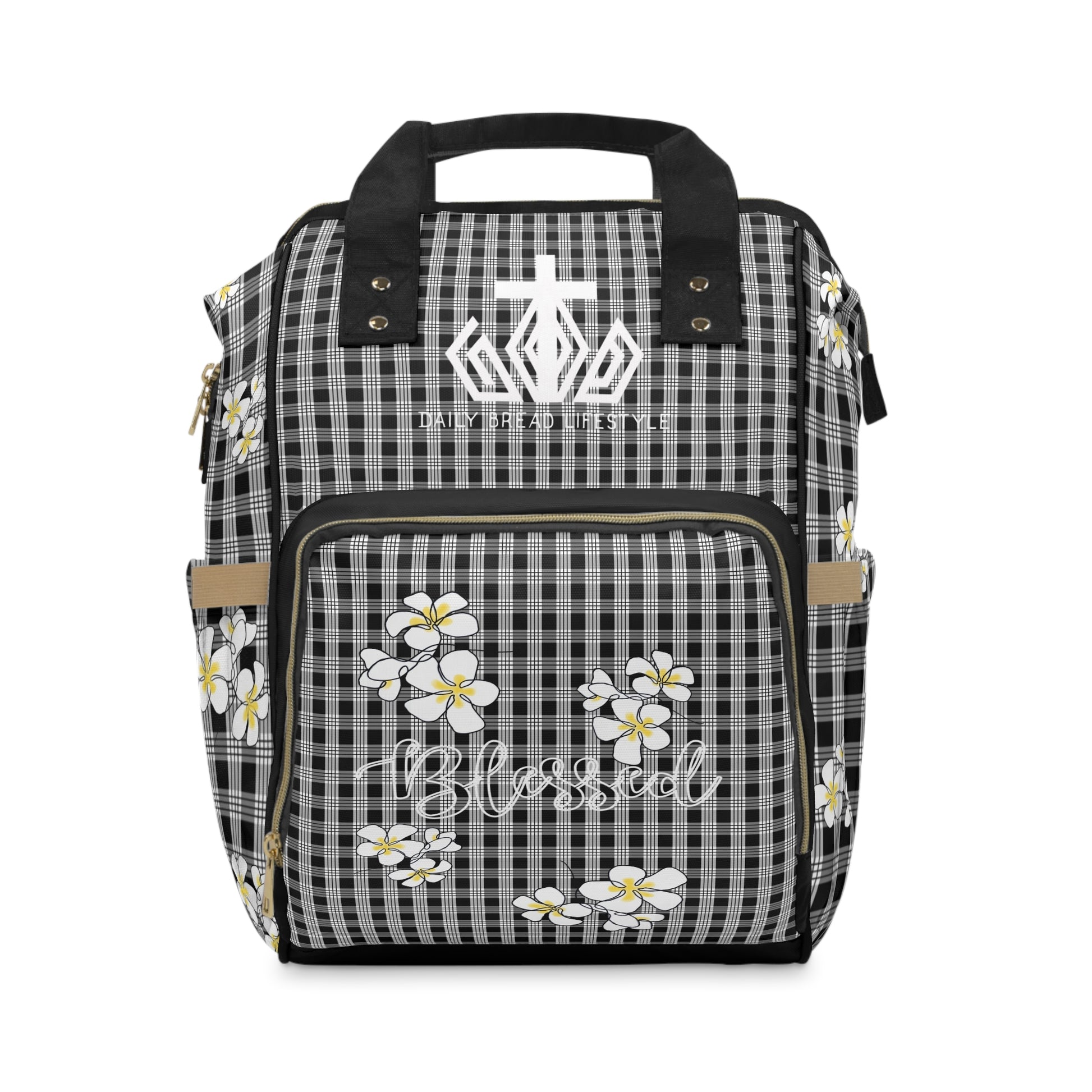 Blessed Plumeria Black Palaka Diaper Backpack