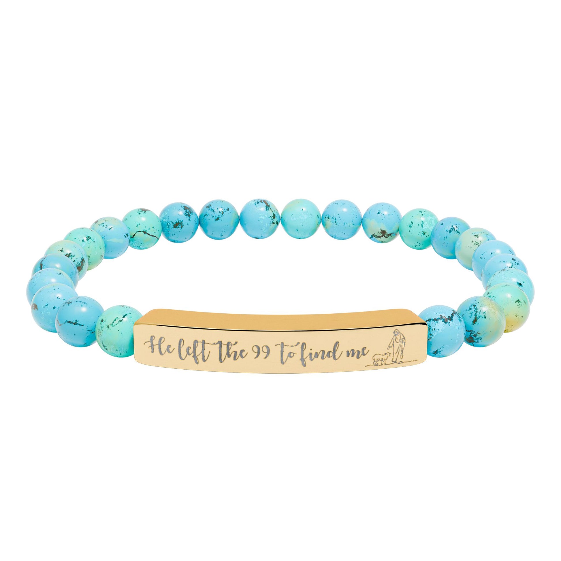 He Left The 99 To Find Me Natural Stone Engraved Stretch Bar Bracelet