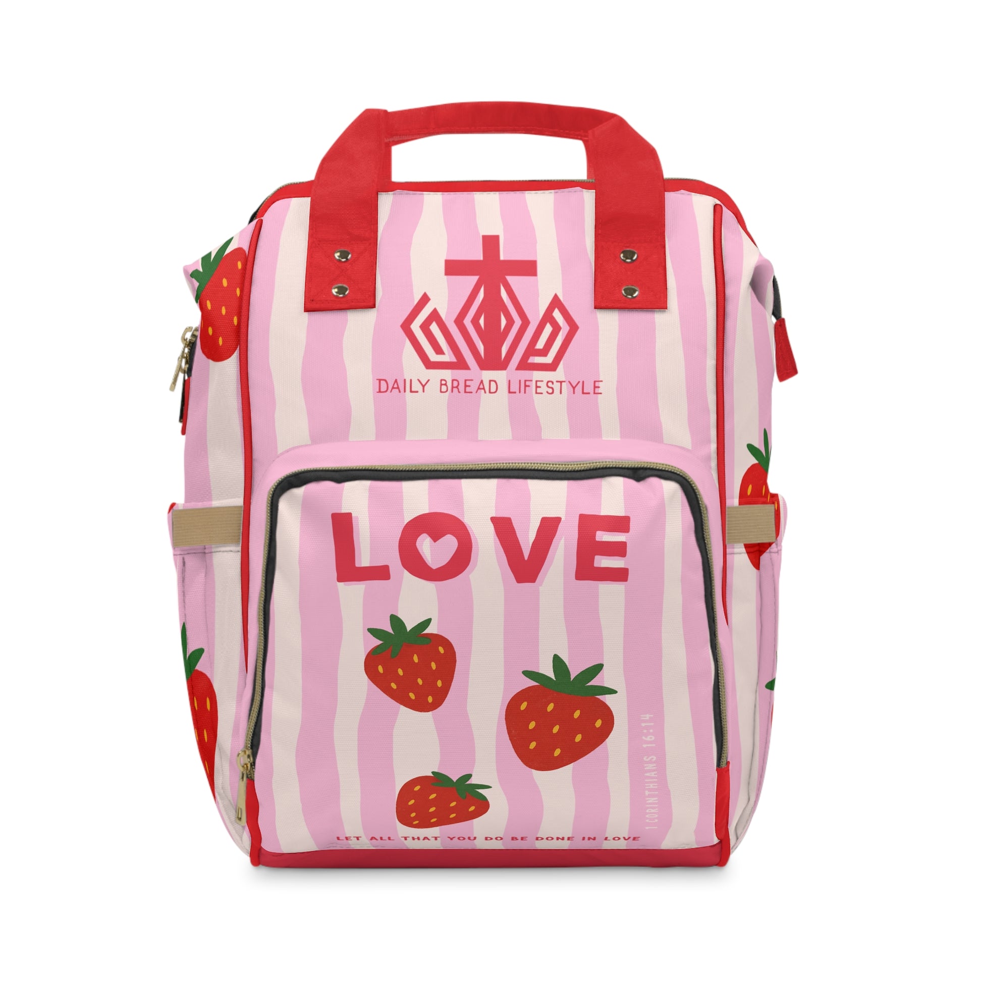 Let All That You Do Be Done In Love Strawberry Diaper Backpack