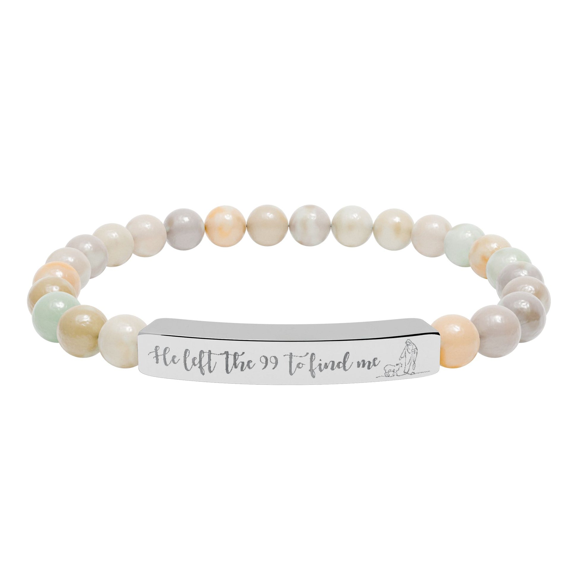 He Left The 99 To Find Me Natural Stone Engraved Stretch Bar Bracelet