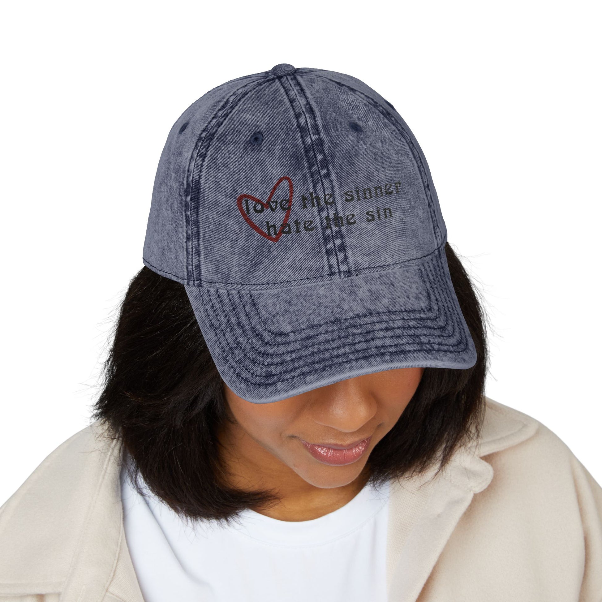 Love the Sinner Hate the Sin Christian Embroidery Vintage Cap