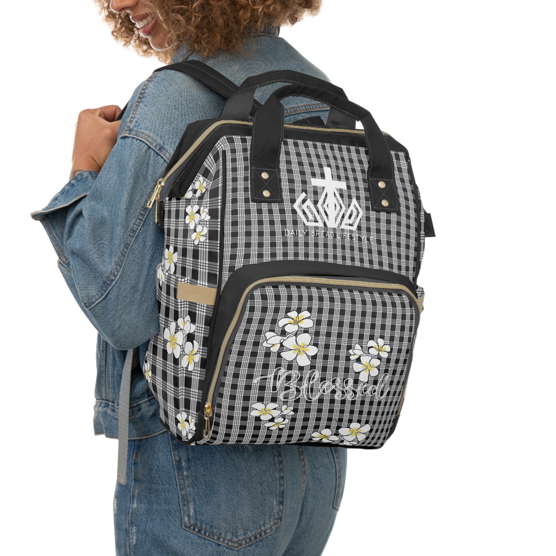 Blessed Plumeria Black Palaka Diaper Backpack