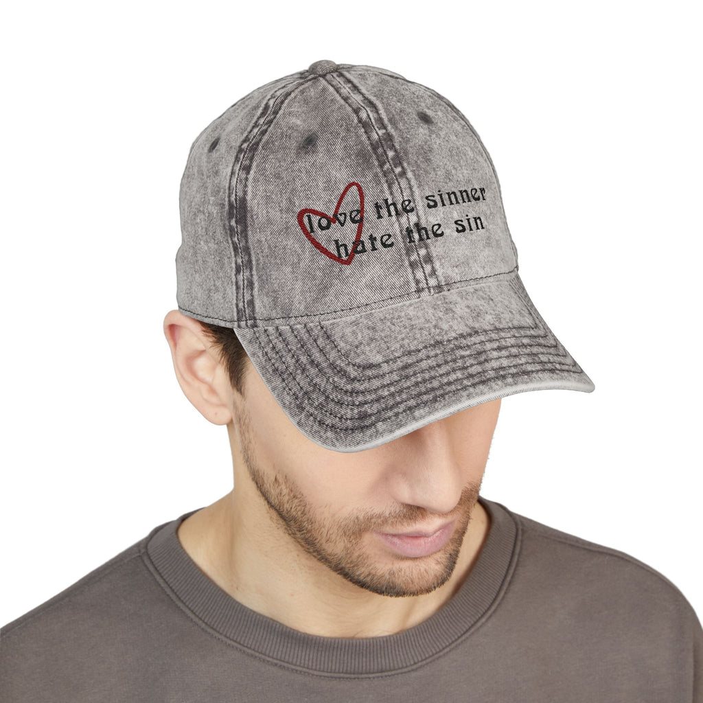 Love the Sinner Hate the Sin Christian Embroidery Vintage Cap