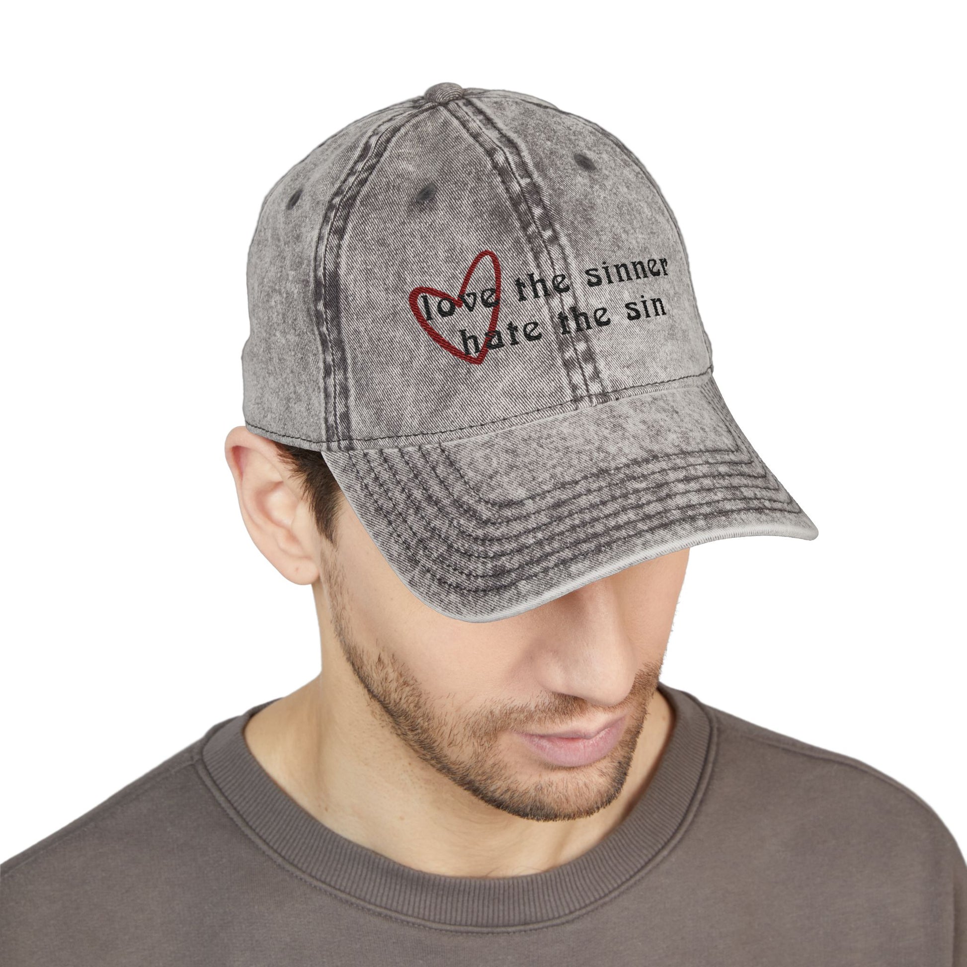 Love the Sinner Hate the Sin Christian Embroidery Vintage Cap