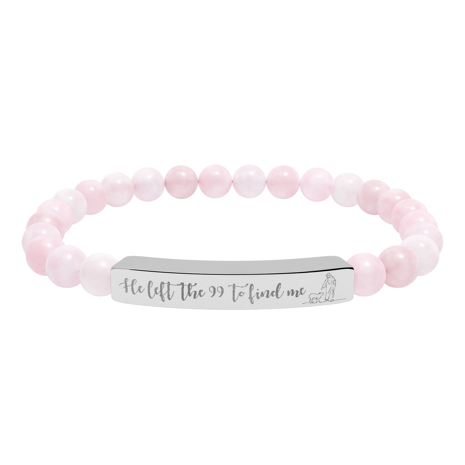 He Left The 99 To Find Me Natural Stone Engraved Stretch Bar Bracelet