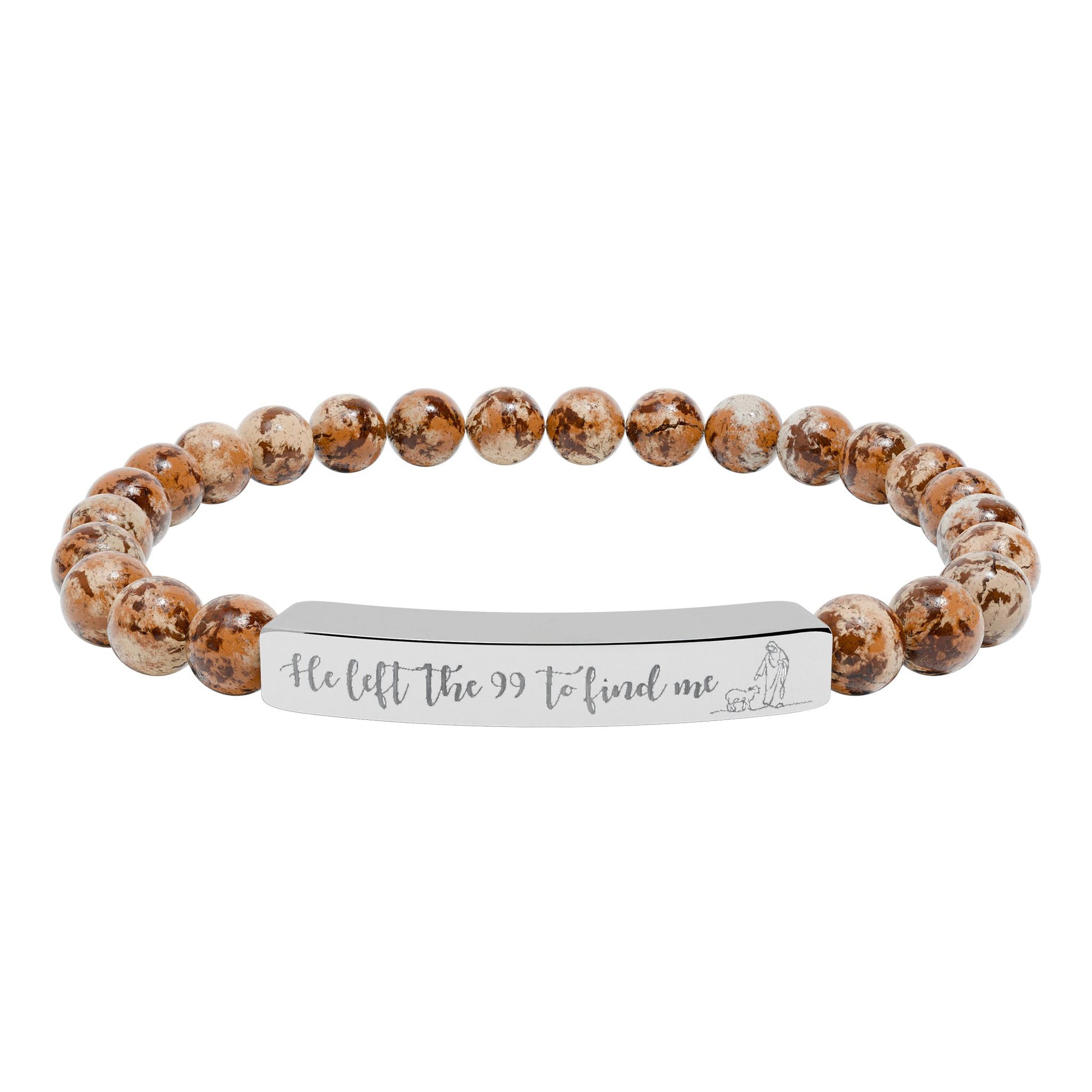 He Left The 99 To Find Me Natural Stone Engraved Stretch Bar Bracelet