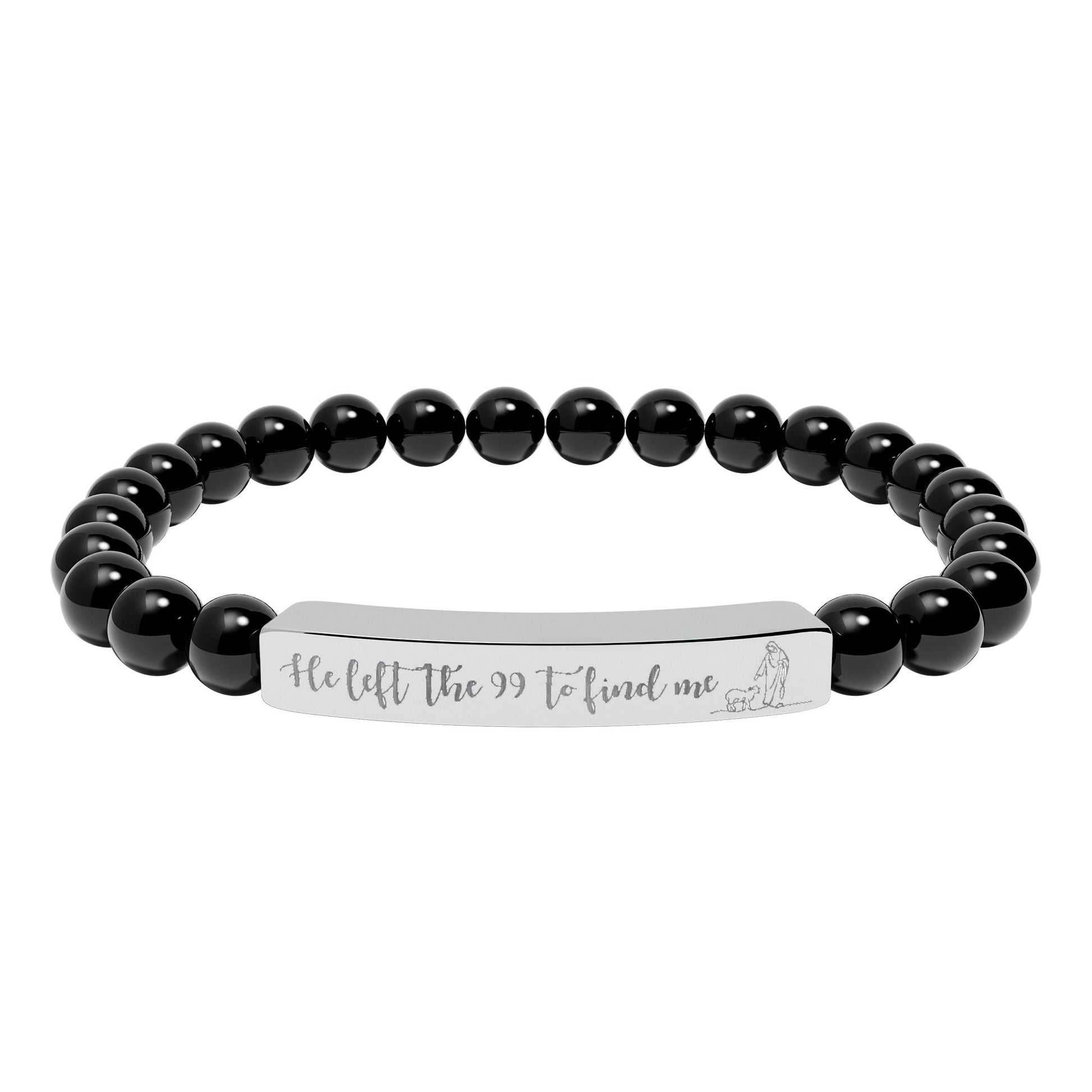 He Left The 99 To Find Me Natural Stone Engraved Stretch Bar Bracelet