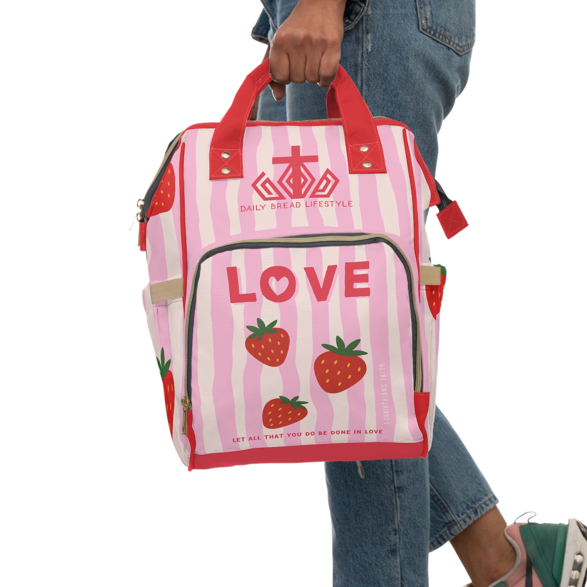 Let All That You Do Be Done In Love Strawberry Diaper Backpack