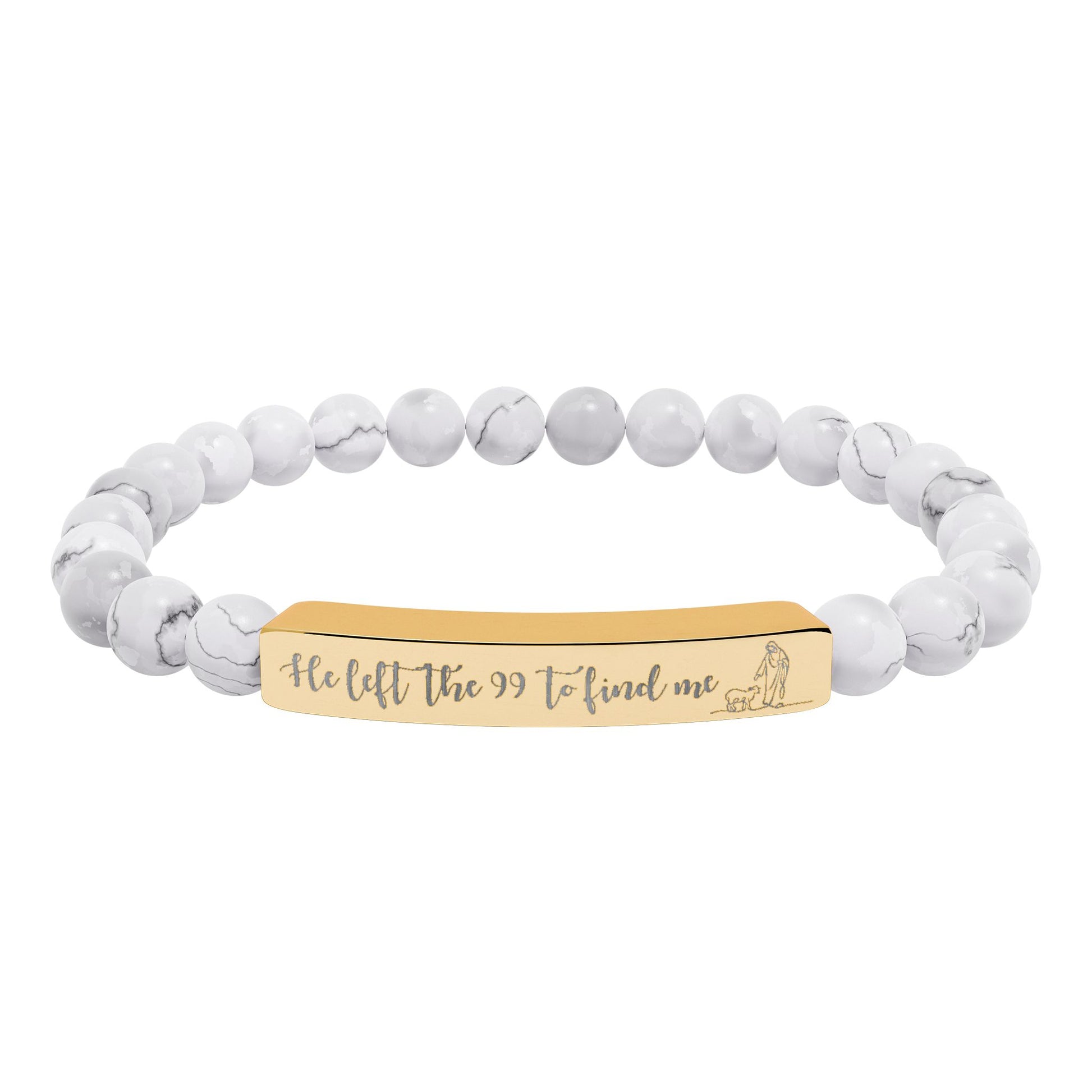 He Left The 99 To Find Me Natural Stone Engraved Stretch Bar Bracelet