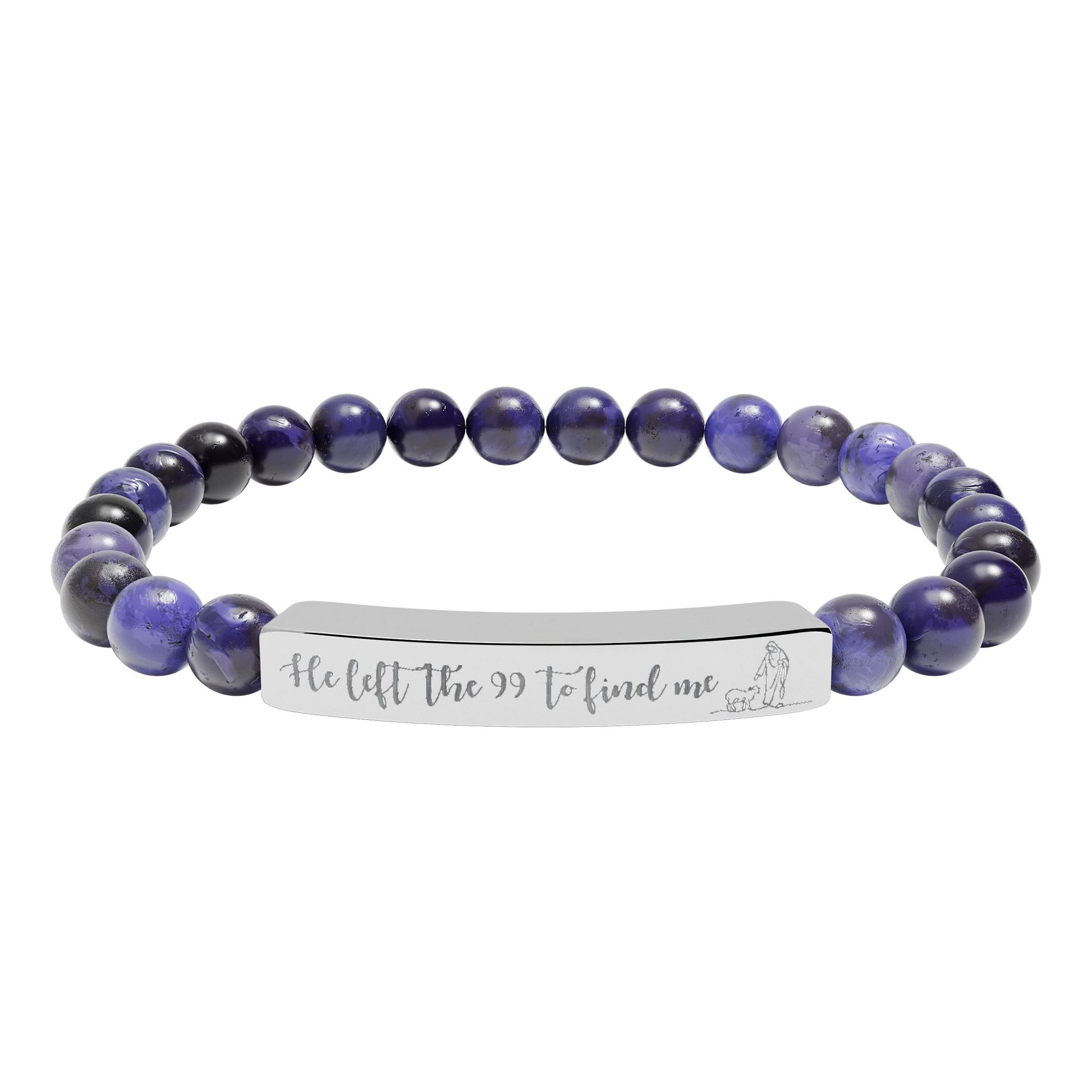 He Left The 99 To Find Me Natural Stone Engraved Stretch Bar Bracelet