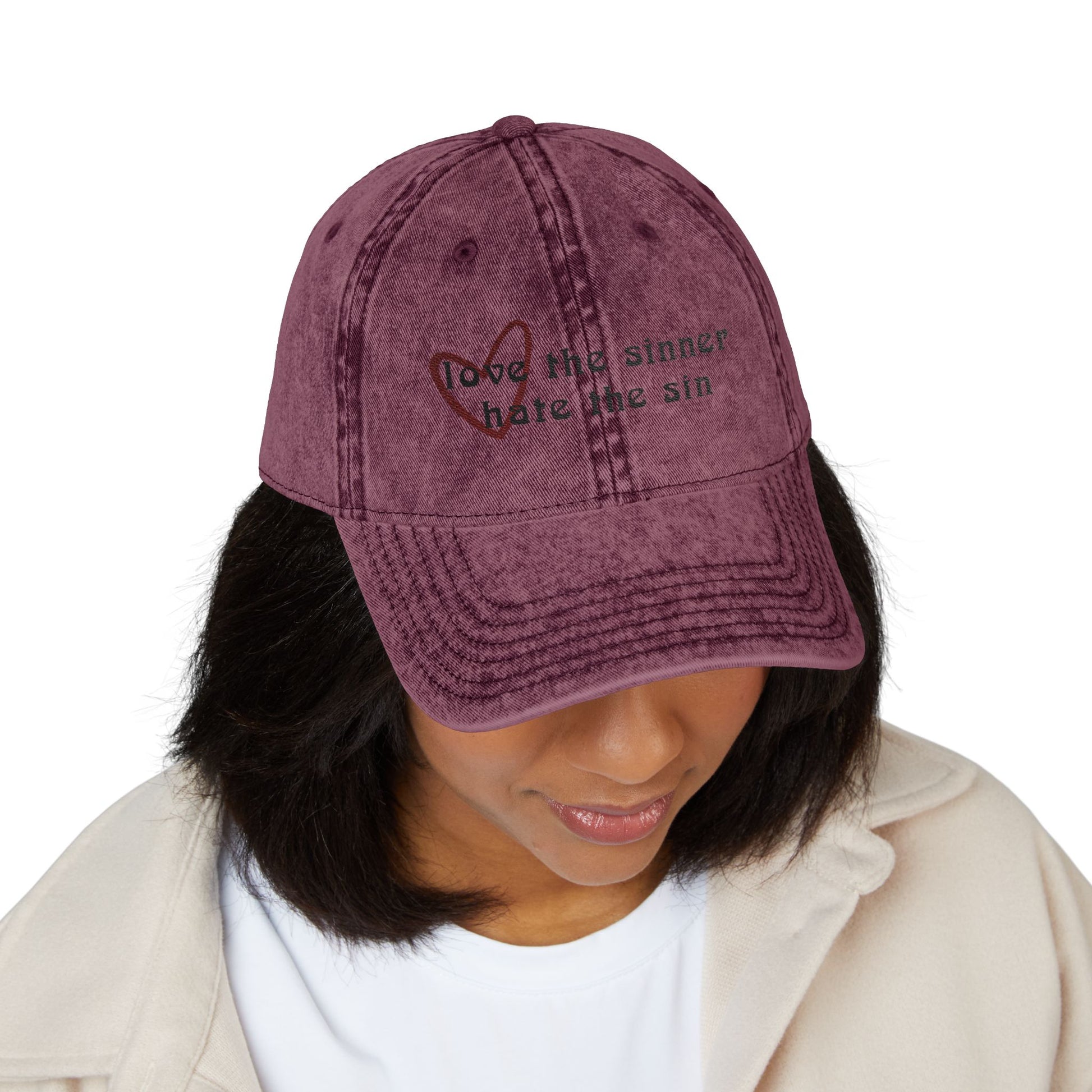 Love the Sinner Hate the Sin Christian Embroidery Vintage Cap