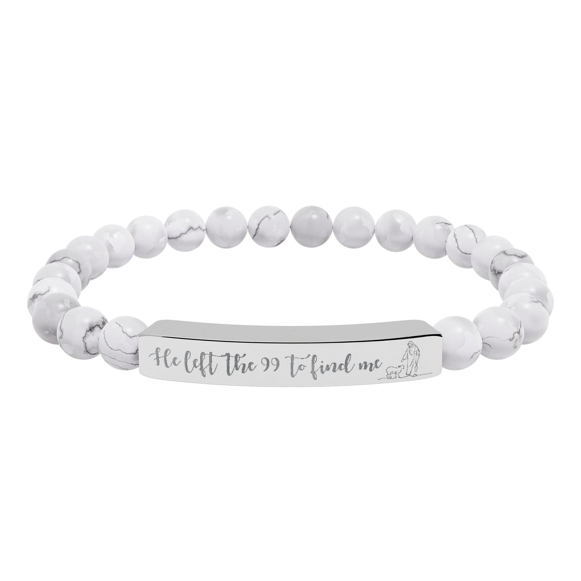 He Left The 99 To Find Me Natural Stone Engraved Stretch Bar Bracelet
