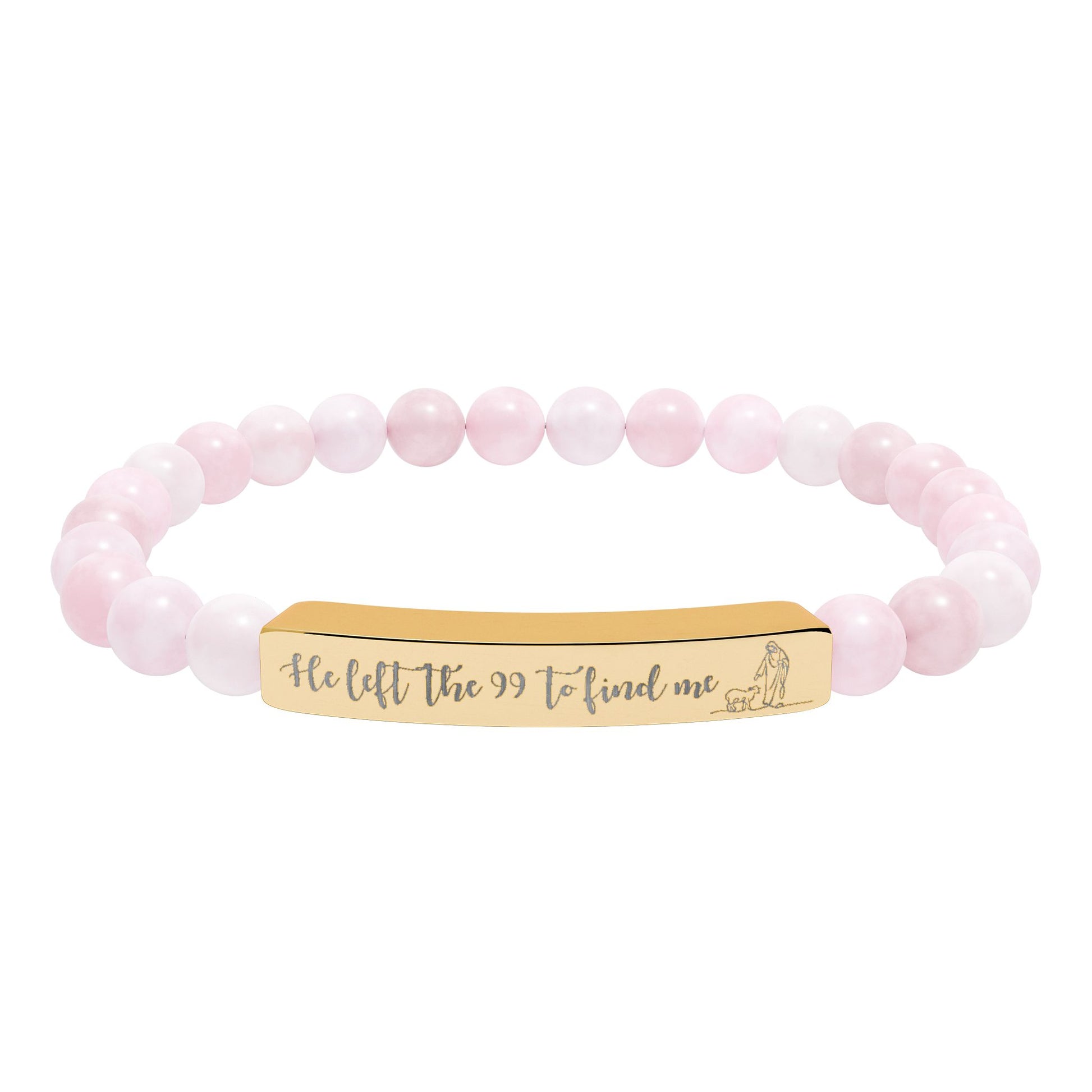 He Left The 99 To Find Me Natural Stone Engraved Stretch Bar Bracelet