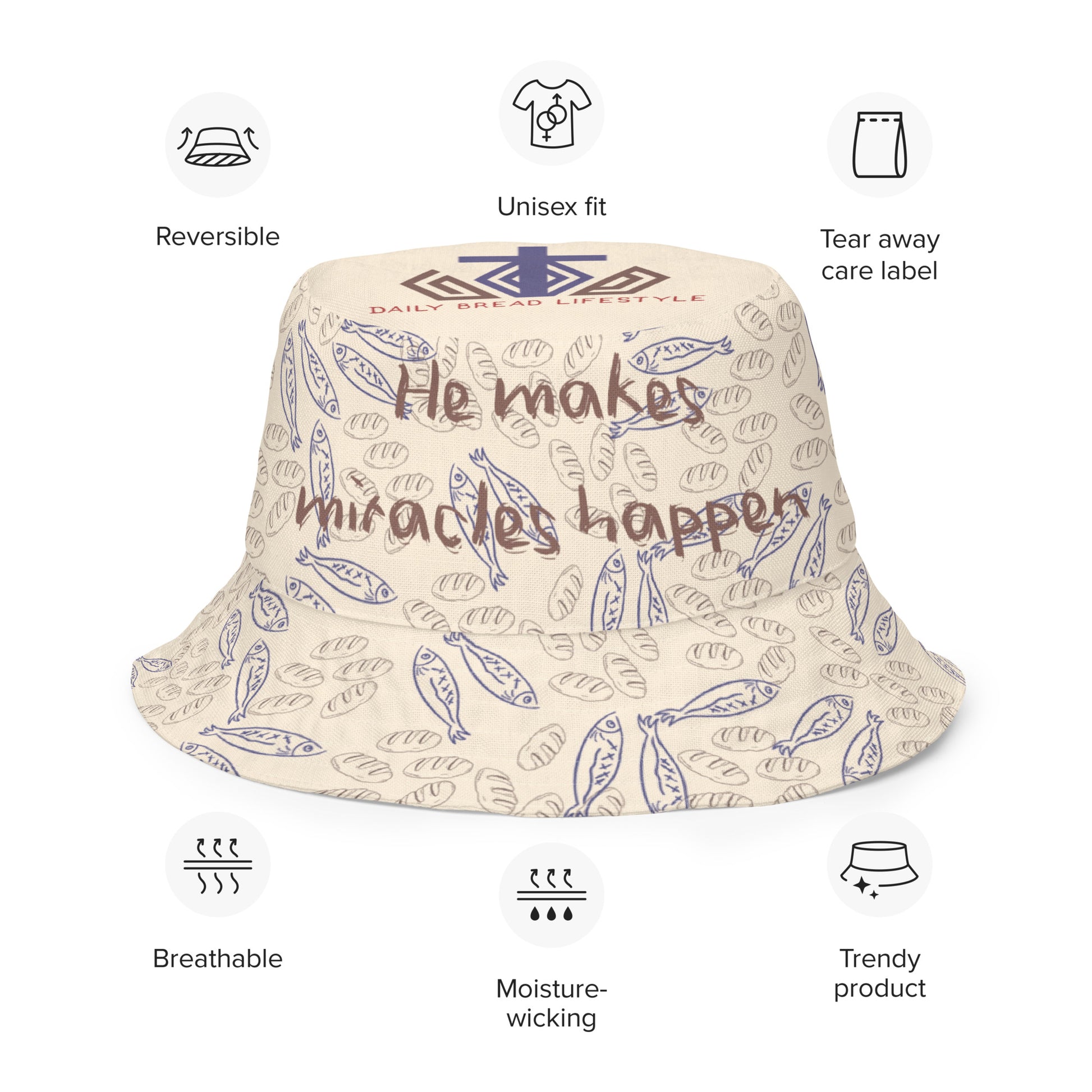 2 Fish and 5 Loaves Reversible Bucket Hat
