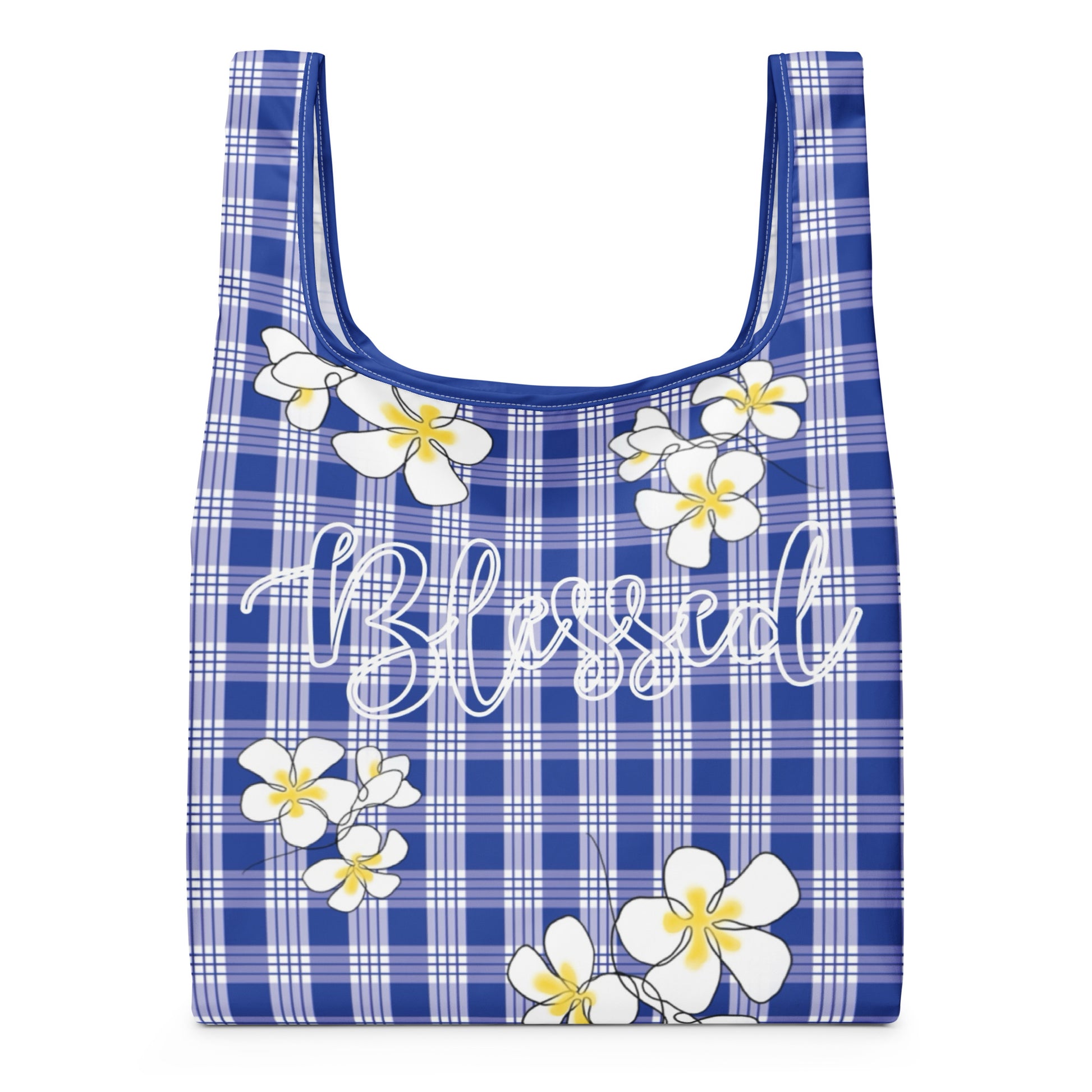 Blessed Plumeria Blue Palaka Shopping Bag