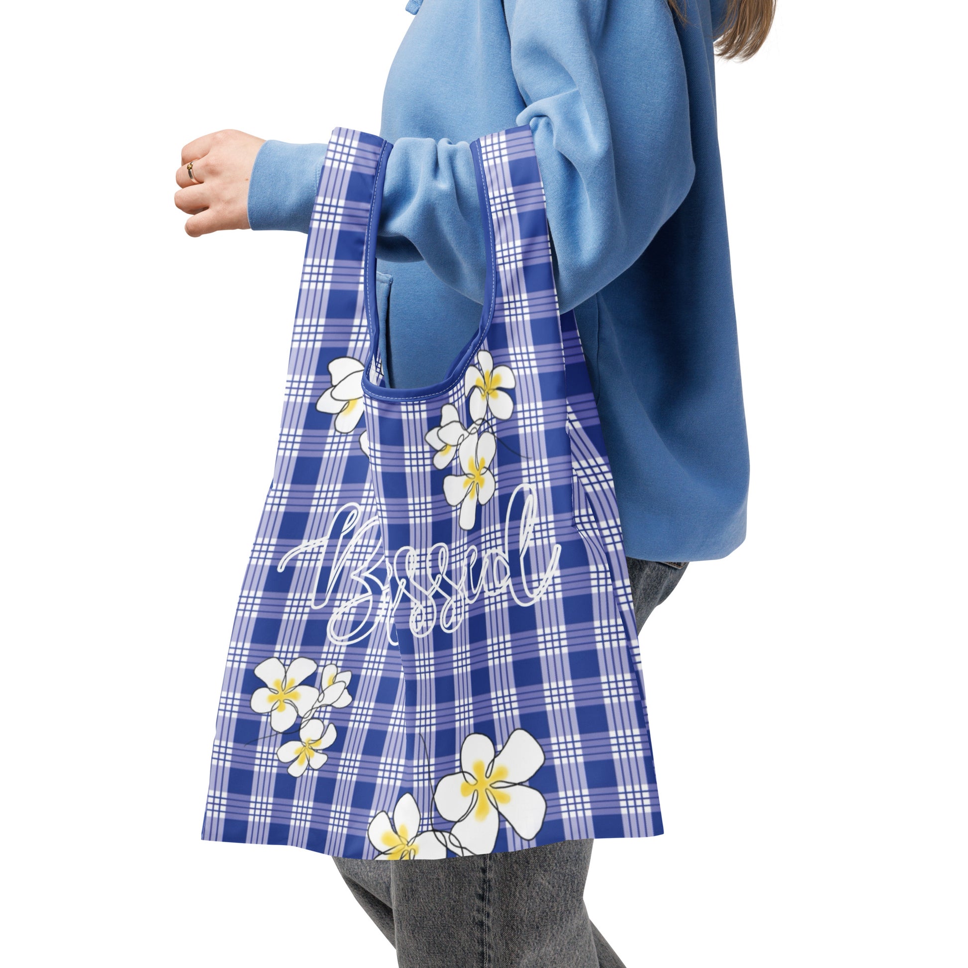 Blessed Plumeria Blue Palaka Shopping Bag