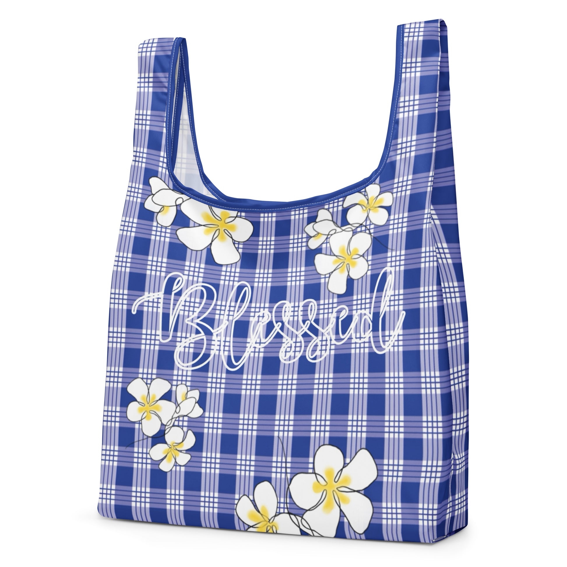 Blessed Plumeria Blue Palaka Shopping Bag