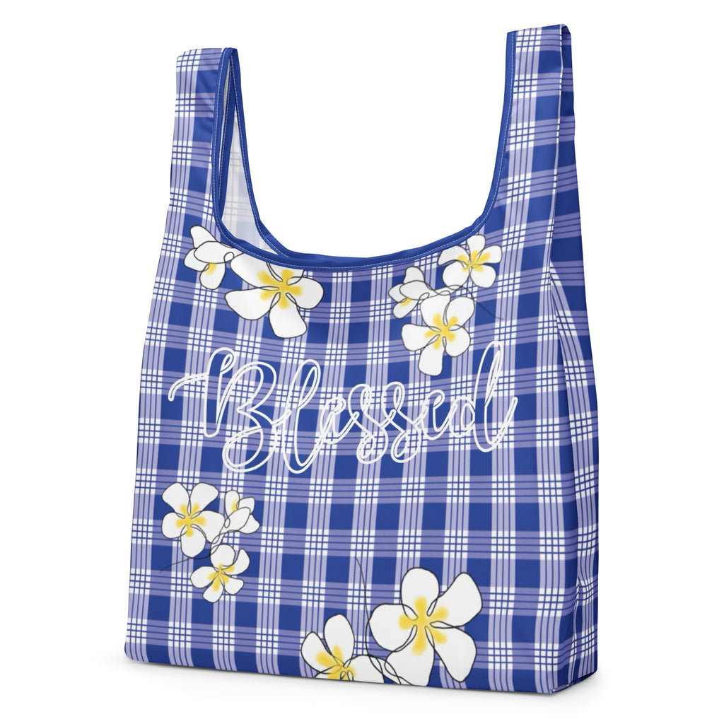 Blessed Plumeria Blue Palaka Shopping Bag