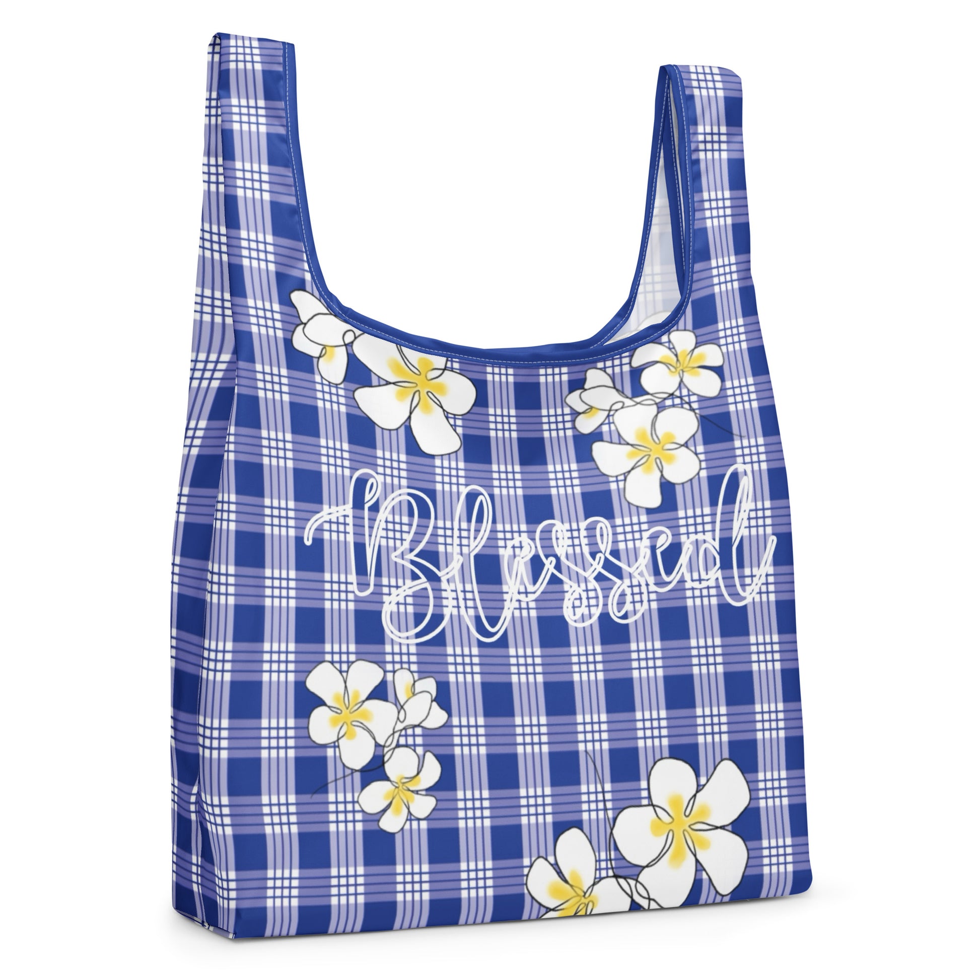Blessed Plumeria Blue Palaka Shopping Bag